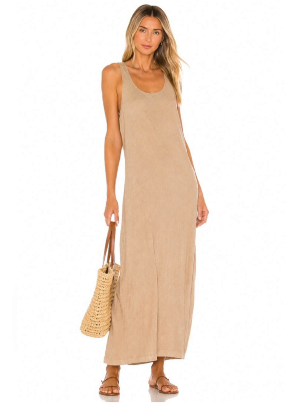 Zara 50% Linen Twist Back Maxi Dress – Small NWT Sleeveless Tank in Neutral Tan